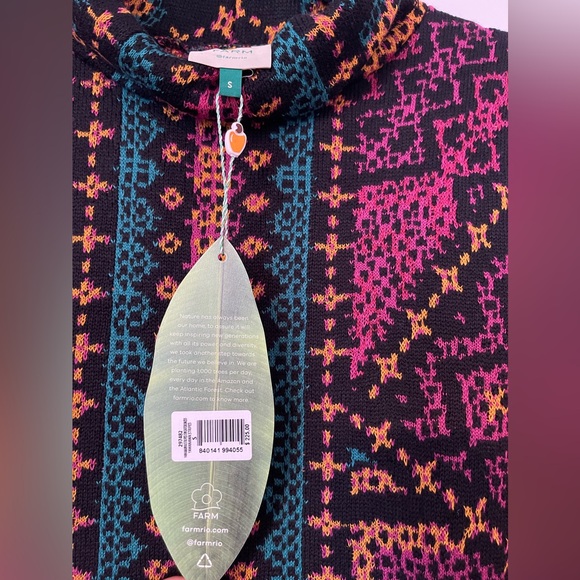 Farm Rio Yawanawa Stripes Midi Sweater Dress Multicolor Tribal Print Size Small - Picture 12 of 16